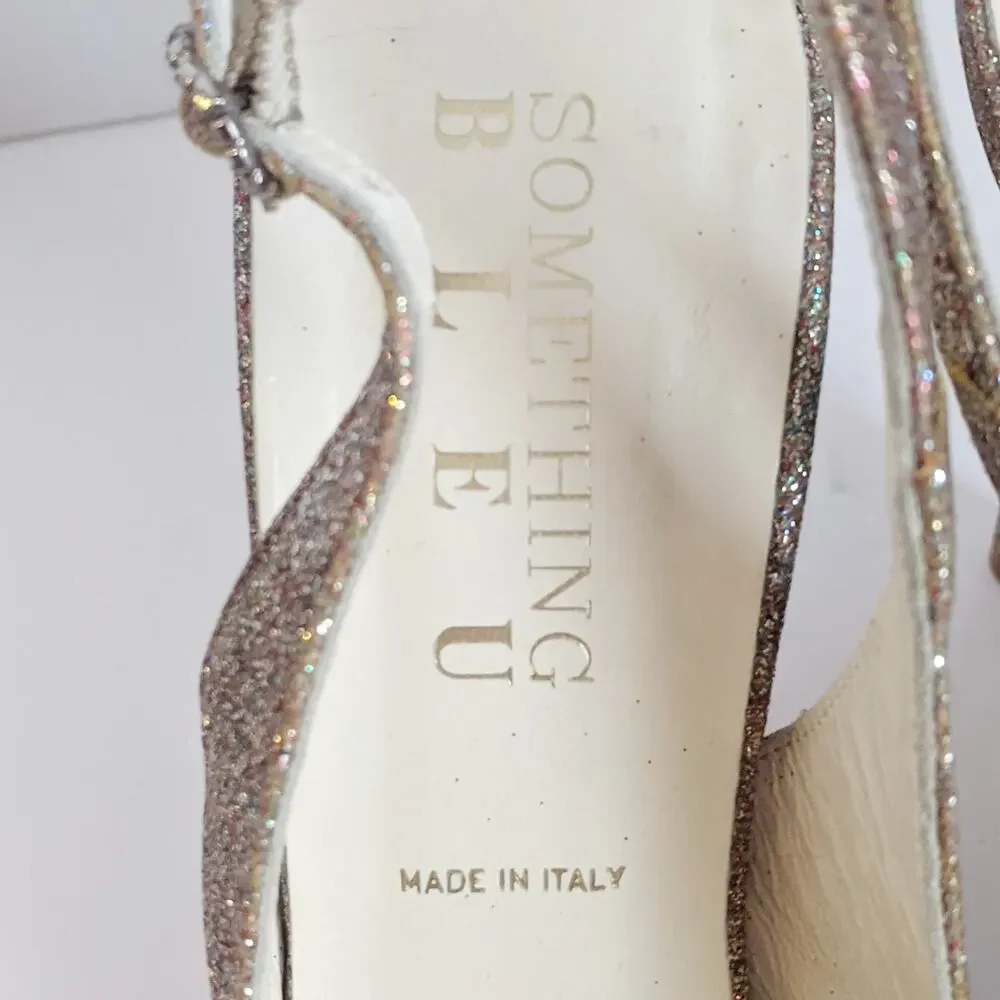 Something Bleu Gold Glitter Slingback Bridal Heels Italy Size 9 Stilettos Glam